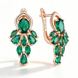 14K Rolled Gold Shiny Green AAA Zircon Crystals Flower Drop Earrings Vintage Jewellery