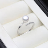 Charming Real Pink Black White Purple Grey Pearl AAA Zircon Diamonds Silver Ring