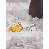 18K Gold Plated Stylish Design Stainless Steel Metal Leaf Leaves Open Ring Fashion Jewellery