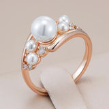 Unique Vintage Pearl Fashion 14K Rolled Rose Gold AAA+ Zircon Ring for Women - Daily Fine Jewellery
