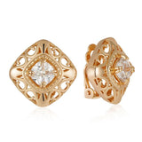 Elegant Fashion 14K Rolled Rose Gold Rhombic Clip, White AAA Zircon Diamonds Earrings, Unique Daily Party Jewellery