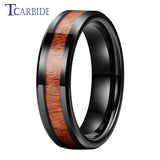 New Koa Wood Inlay Beveled Polished 6mm 8mm Tungsten Ring for Men Women