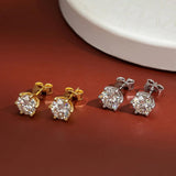 Sparkling 18K Gold Plated Moissanite Diamonds Classic Six Claw Stud Earrings For Women S925 Silver Fine Jewellery - The Jewellery Supermarket