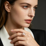 Amazing Flower Design Pink Grey Purple White Black Pearl AAA Zircon Diamonds Ring