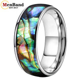 Multicolor Abalone Shell Inlay Domed Polished 4/6/8MM Men Women Tungsten Rings
