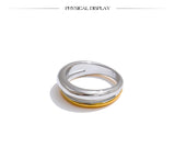 18K Gold Plated Statement Stainless Steel Metal Double Color Geometric Casting Ring