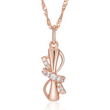 Luxury 14K Rolled Rose GoldCute Bowknot AAA Zircon Diamonds Pendant And Necklace For Women - Trendy Jewellery