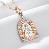 Excellent 14K Filled Rose Gold Virgin Mary Mixed Color Luxury Mother Of God Necklace with AAA Zircon Diamond