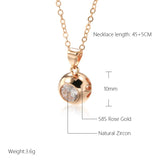 Sparkling Rolled 14K Rose Gold AAA Zircon Damond Round Pendant Necklace For Women - Trendy New Jewellery