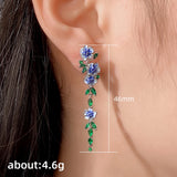 Vintage Hadmade Enamel Blue Trumpet Flower Dangle Earrings