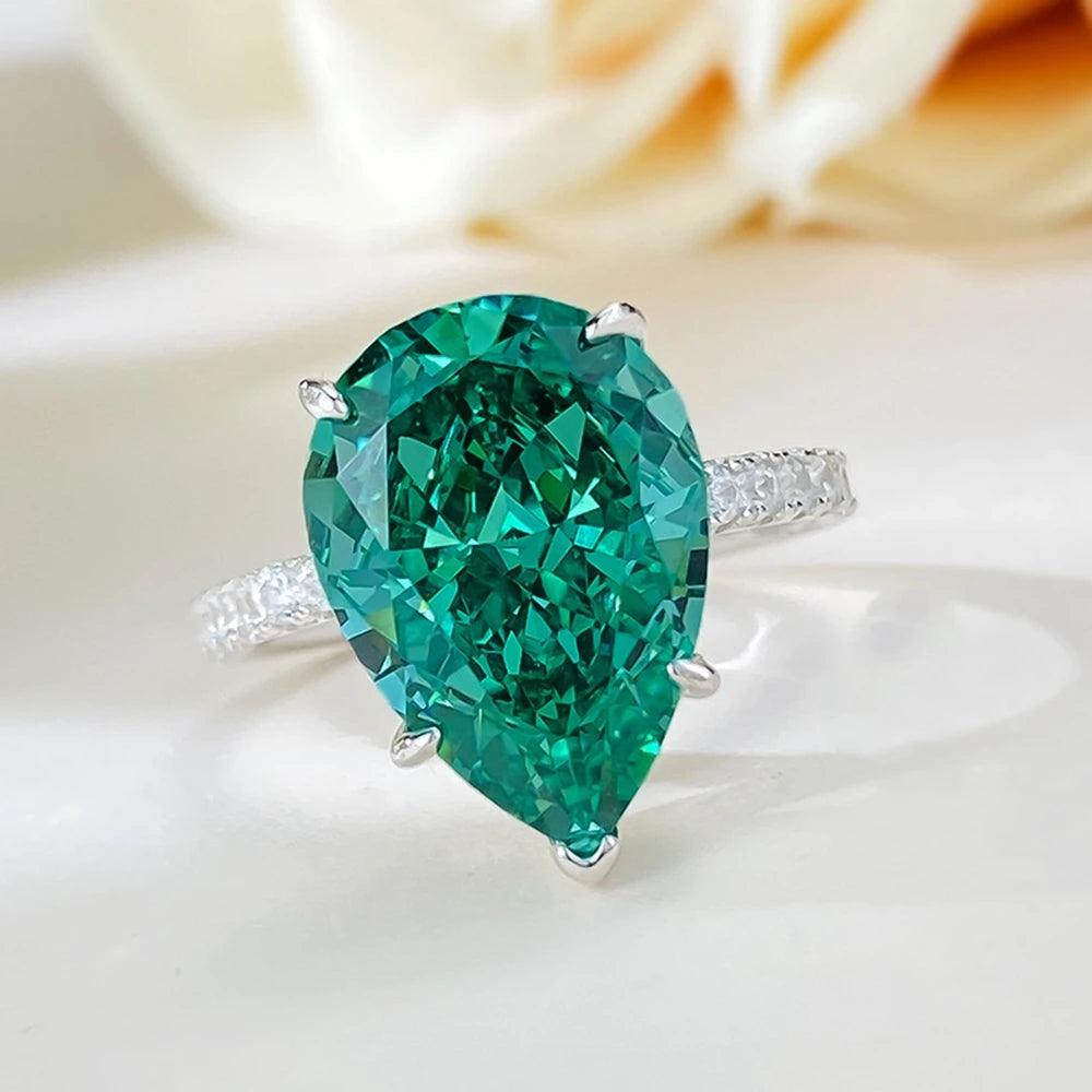 Awesome Pear Cut High Quality AAAAA High Carbon Emerald Gemstone, Classic Silver Women Rings - Fine Jewellery - The Jewellery Supermarket