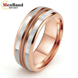 Mother Of Pearl Shell Rose Gold Guitar String Inlaid Dome Polished Tungsten Rings