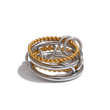 18K Gold Plated Distinctive Stainless Steel Metal Four Finger Stacking Trendy Unusual Ring