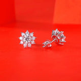Exquisite Sunflower Design VVS1 D Colour 0.5 Carat * 2 Moissanite Diamonds Earrings - Silver Fine Jewellery - The Jewellery Supermarket