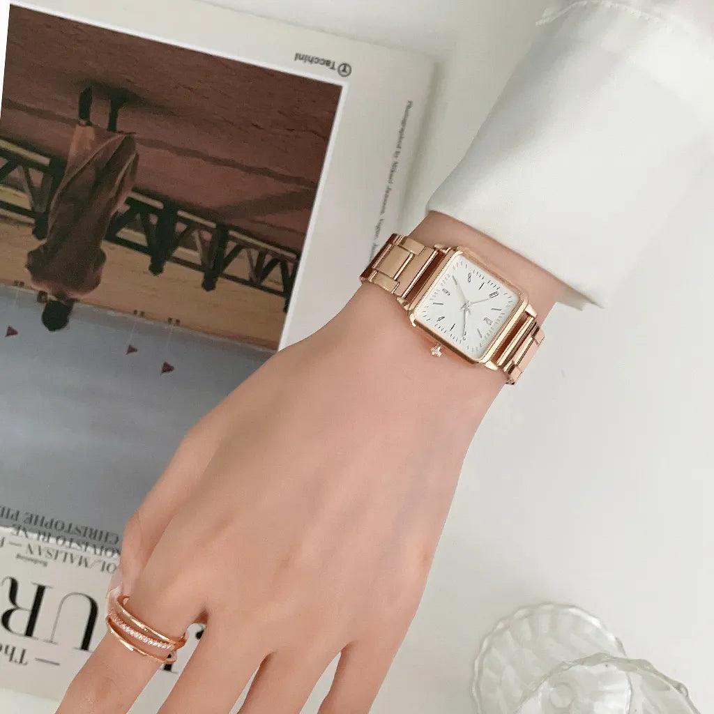 New Fashion Luxury Square Quartz Bracelet Ladies Dress Rose Gold Colour Wristwatches - Ideal Presents - The Jewellery Supermarket