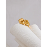 18K Gold Plated Stainless Steel Creative Metal Wide Texture Temperament Ring