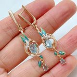 Stunning 14K Gold Filled Colorful AAA Zircon Crystals Peacock Drop Earrings Fine Jewellery