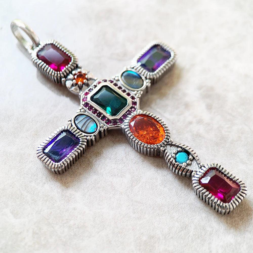 New Arrial Brand New Fine Jewellery Colourful Cross - Talisman 925 Sterling Silver Vintage Pendant Gift For Women - The Jewellery Supermarket