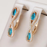 Luxury Blue 14K Filled Rose Gold AAA Zircon Crystals Long Drop Earrings For Women - Fine Fashion Jewellery