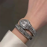 Snake Wrap Oval Rhinestone Bezel Red White Dial Metal Snake Chain Quartz Watch