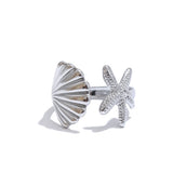 18K Gold Plated Ocean Style Stainless Steel Metal Shell Starfish Adjustable Summer Charm Ring