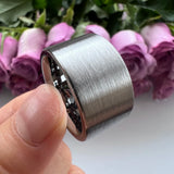 Flat Band And Brushed Finish 10MM 12MM Large Men Black Tungsten Ring Comfort Fit