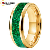 Green Opal Inlay Beveled Polished 6/8mm  Silver/Gold/Blue/Black Tungsten Rings