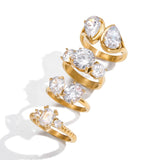 18K Gold Plated Stainless Steel Geometric Fashion Ring With Zircon Crystals Charm Jewellery