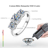 925 Sterling Silver 3 Stone  2CT 4CT D Color Moissanite Engagement Promise Ring