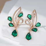 14 Karat Gold Filled Luxury Emerald Green AAA Zircon Diamonds Long Drop Earrings For Women