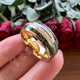Bright Meteorite and Malachite Inlay 8MM Tungsten Carbide Wedding Men Women Ring