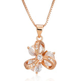 Luxury 14K Rolled Rose Gold AAA White Zircon Diamonds Flower Necklace For Women - Trendy Fine Jewelery