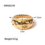 18K Gold Plated Stainless Steel Geometric Fashion Ring With Zircon Crystals Charm Jewellery