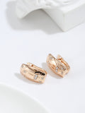 14K Rolled Gold Geometric Leaf Embossed AAA Zircon Diamonds Square Elegant Earrings