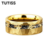 Mens 6/8mm Black Gold Meteorite Gold Foil Tungsten Carbide Rings Men's Wedding Rings