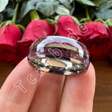 Purple Crystal Stone Inlay Domed Polished 6mm 8mm Tungsten Wedding Men Women Rings