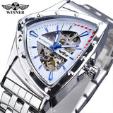 New Black Skeleton Mechanical Watches Triangle Automatic Stainless Steel Irregular  Transparent Back Case Wristwatch