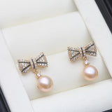 Beautiful Real Multicolour Pearl AAA Zircon Diamonds Cute Silver Stud Earrings