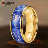 True Blue Galaxy Opal Inlaid Dome Polished 4MM 6MM 8MM Tungsten Men Women Rings