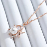 14K Gold Filled With Grey White Pearl Inlay AAA Zircon Diamonds Unique Spider Necklace