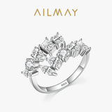 Sparkling Asymmetric Cluster AAAA Lab Created Diamonds Silver Geometric Rings