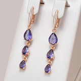 14 Karat Gold Filled Shiny Purple AAA Zircon Crystals Drop Womens Earrings Fine Jewellery