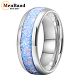Rainbow Fire Opal Inlay 4/6/8mm Tungsten Carbide  Men Women Comfort Fit Rings