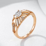 Luxury Shiny Oval Rolled 14K Rose Gold AAA Zirconia Diamonds Ethnic Bride Ring For Women - Daily Fine Jewellery