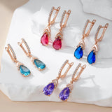 14K Gold Filled Blue Red Dark Blue AAA Zircon Crystals Long Dangle Elegant Earrings