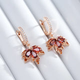 14 Karat Gold Filled Original Design Shiny Red AAA Zircon Crsytals Maple Leaf Earrings