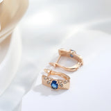 14K Gold Filled Elegant Geometric Square Sun Flower Embossed AAA Blue Zircon Earrings