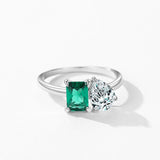 Dazzling Green Rectangle AAAA Lab Created Diamond Water Drop Shape Silver Rings
