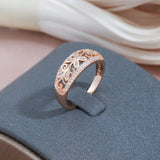 Superb Hollow Crystal Flower 14K Rolled Rose Gold AAA Zircon Diamonds Pave Setting Ring - Fine Vintage Jewellery