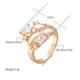 New Season Luxury Filled 14K Rose Gold White AAA Zircon Diamonds Leaf Ring - Party Wedding Luxury Jewellery